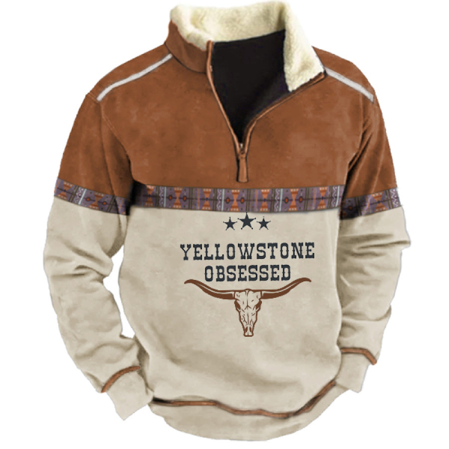 

Moletom De Inverno Masculino Yellowstone Com Zíper E Cor Contrastante