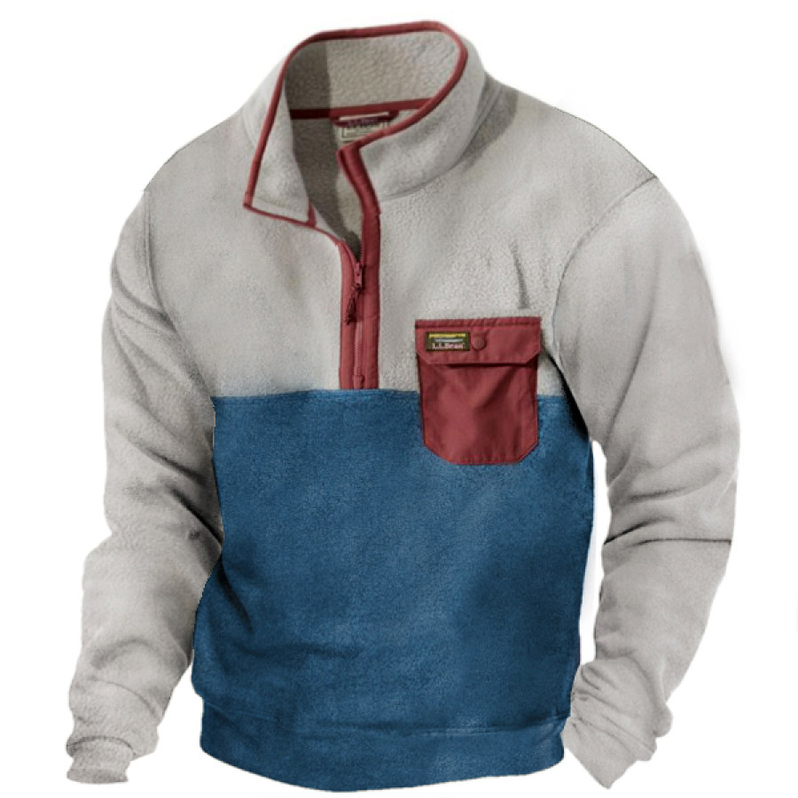 

Men Outdoor Stand Collar Zipper Fleece Sweatshirt Fleece Sweater Sherpa Hybrid Pullover