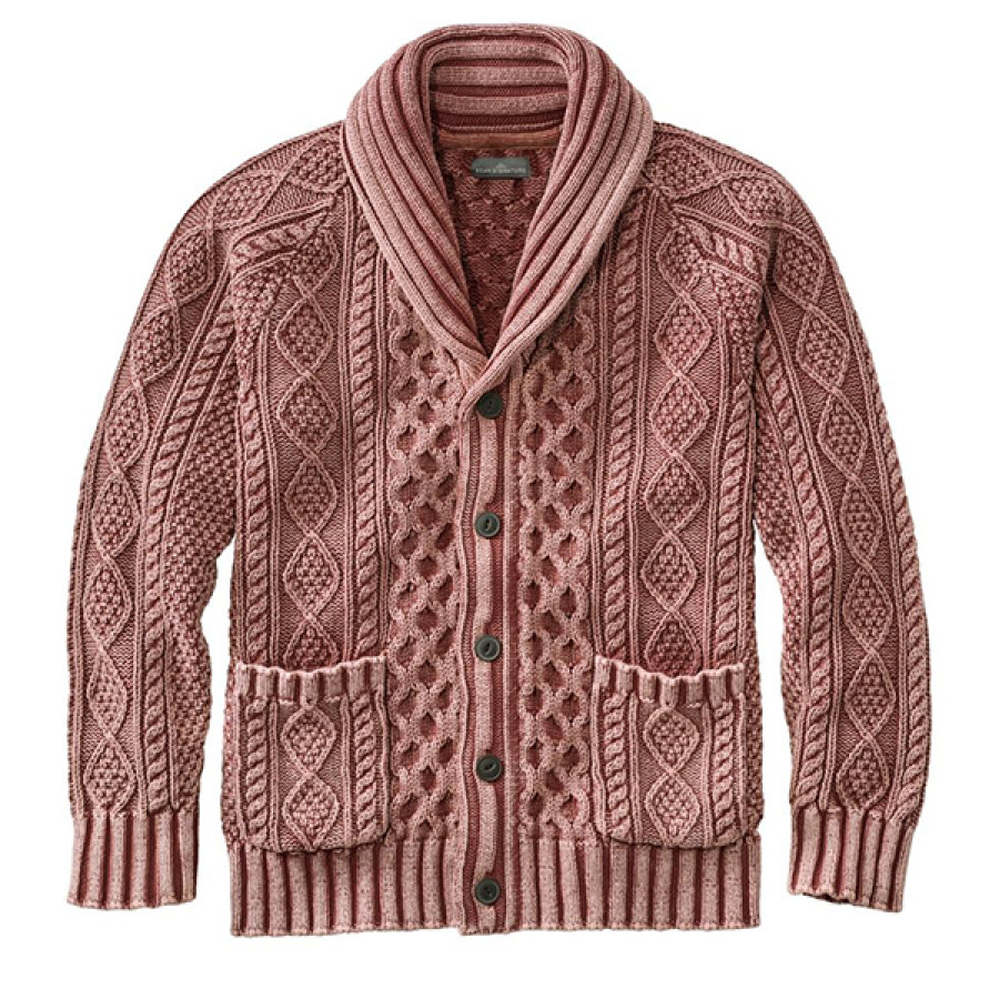 

Cárdigan Rosa Con Cuello Chal Para Hombre Cárdigan De Suéter Cálido Qutdoor De Algodón Con Bloque De Color Vintage Lavado
