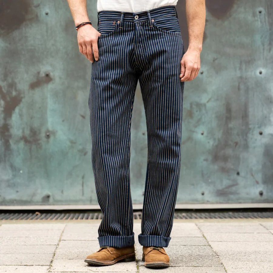 

Men's Vintage Single Stripe Classic Straight Rinse Kirk Trousers