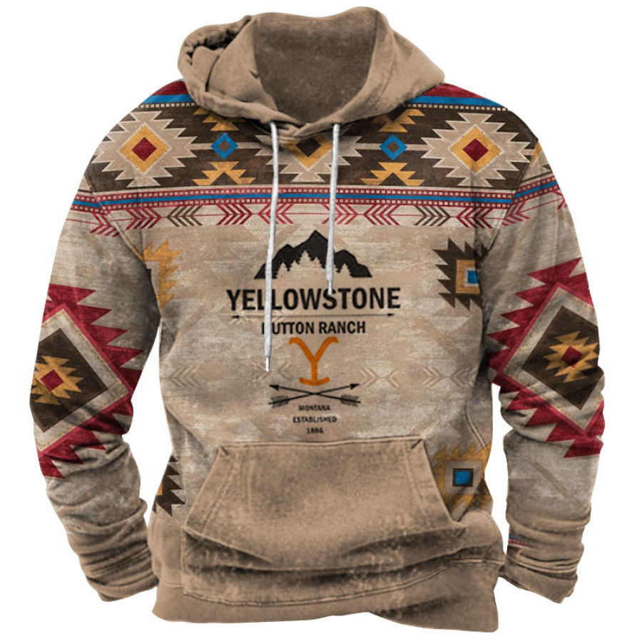 

Sudadera Con Capucha Para Hombre Vintage Étnico Yellowstone Estampado Gráfico Bolsillo Comodidad Casual Caqui