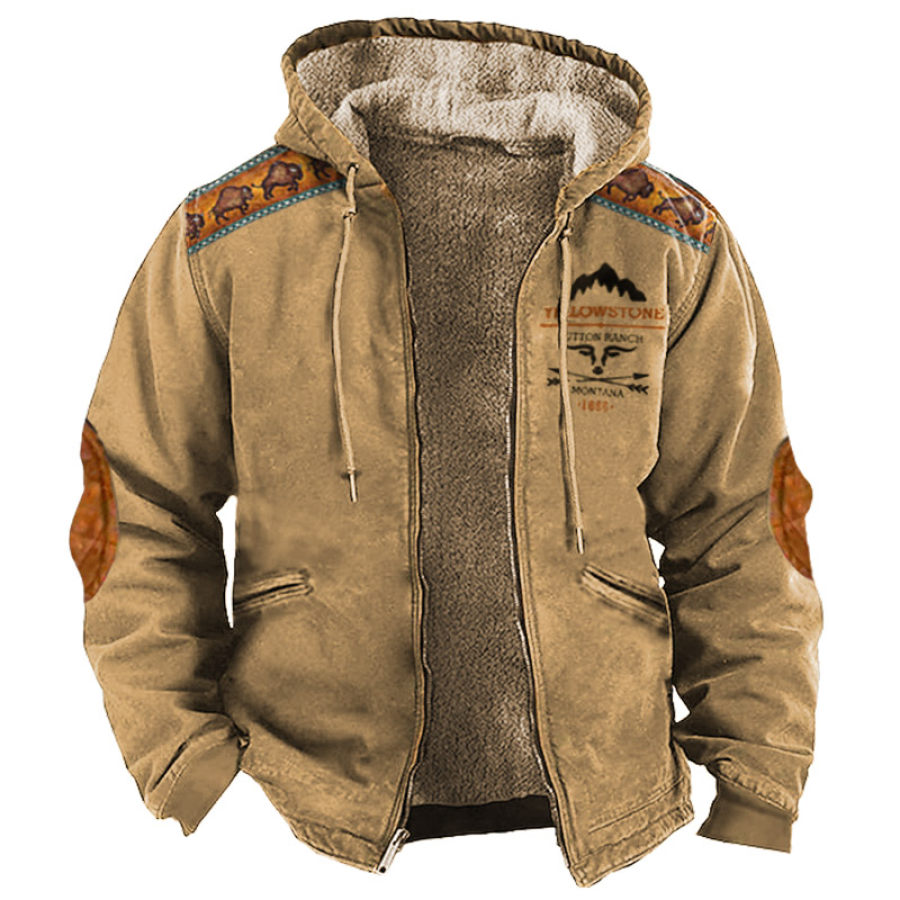 

Hoodie Men Zip Up Vintage West Yellowstone Graphic Print Fleece Full Zip Jacket