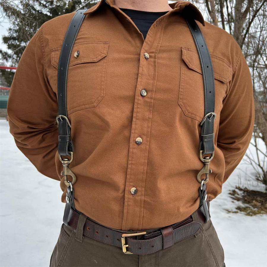

Camisa Masculina Lapela Vintage Bolso Manga Longa Tops Diários Caramelo