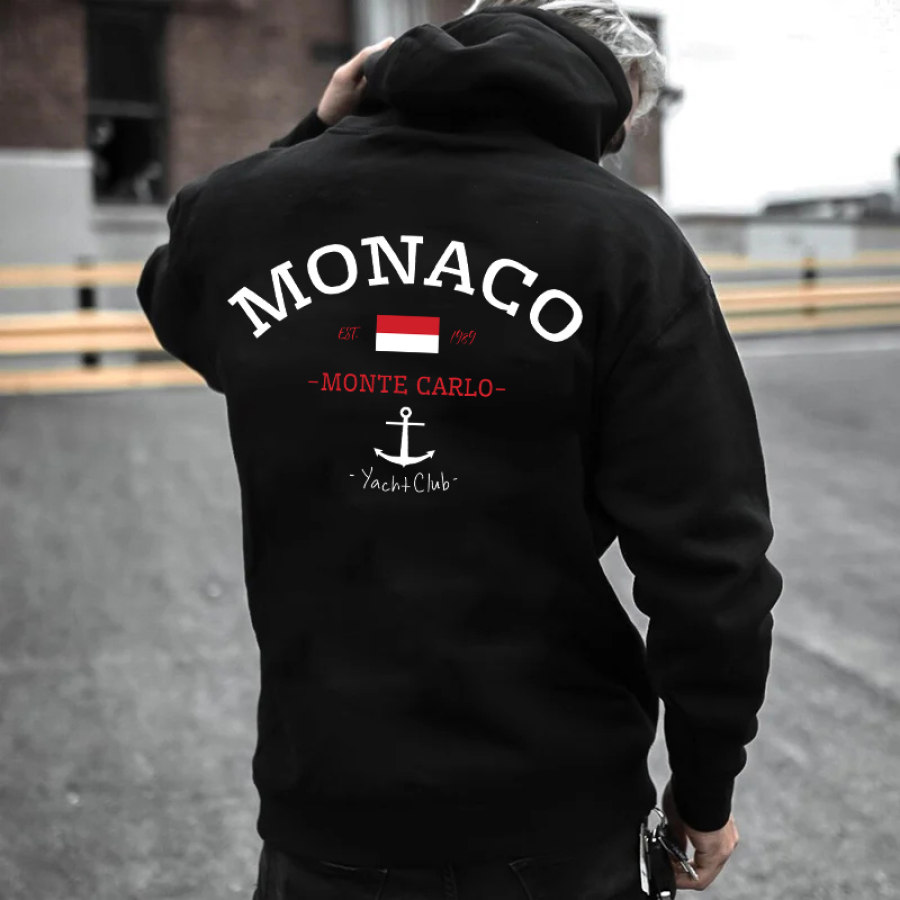 

Moletom Masculino Vintage Mônaco Monte Carlo Yacht Club Manga Longa Casual Tops Diários