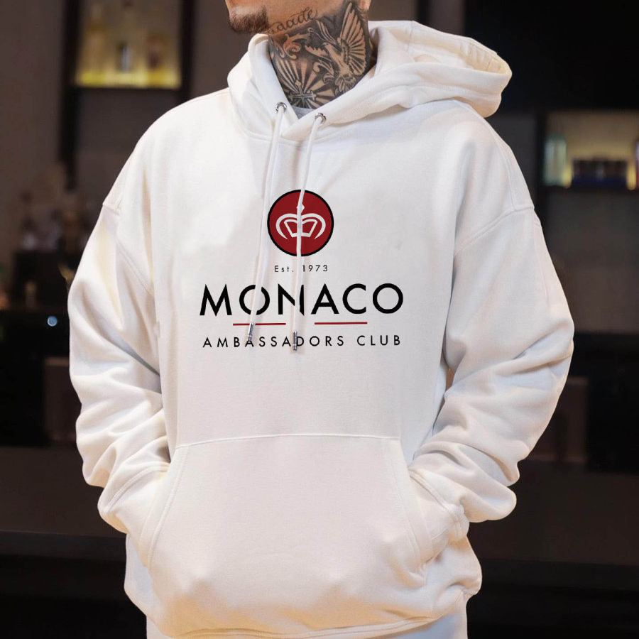 

Moletom Masculino Com Capuz Vintage Monaco Ambassadors Club Manga Longa Casual Tops Diários