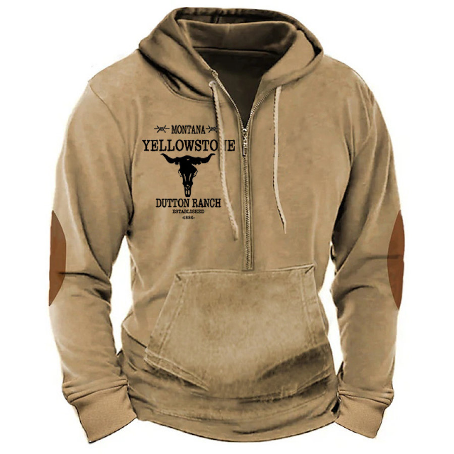 

Men's Hoodie Zipper Outdoor Vintage Yellowstone Print Pocket Colorblock Tops