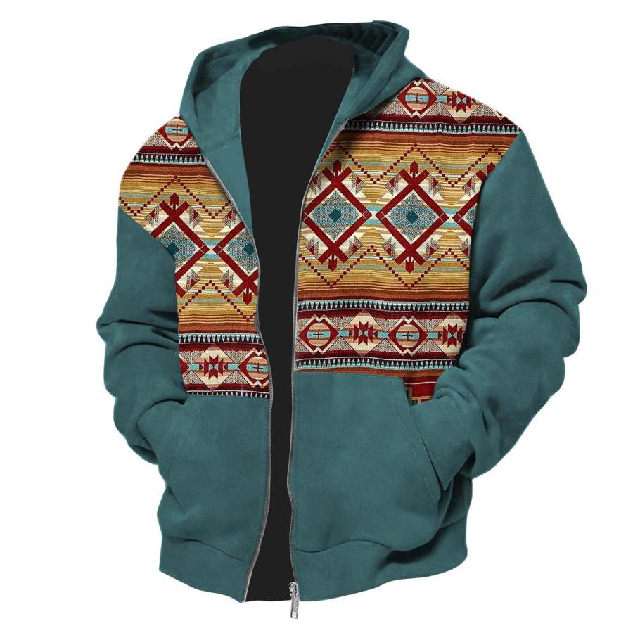 

Men's Full Zip Up Hoodie Aztec Vintage Western Outdoor Casual Daily Jacket