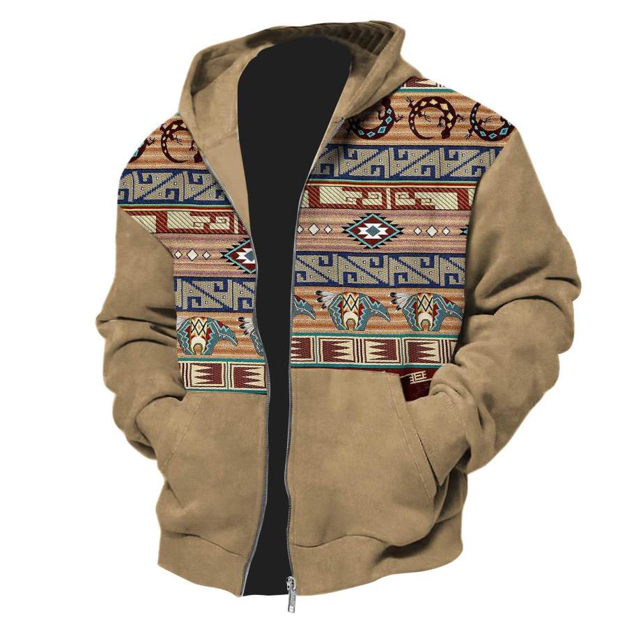 

Felpa Con Cappuccio Da Uomo Con Cerniera Intera Giacca Da Giorno Casual All'aperto Vintage Azteco Occidentale
