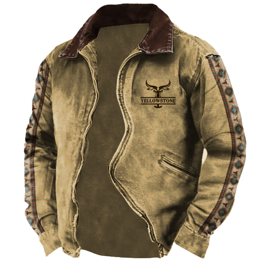 

Men's Aztec Jacket Shirt Jacket Outdoor Vintage Yellowstone Pocket Brown Light Jackets