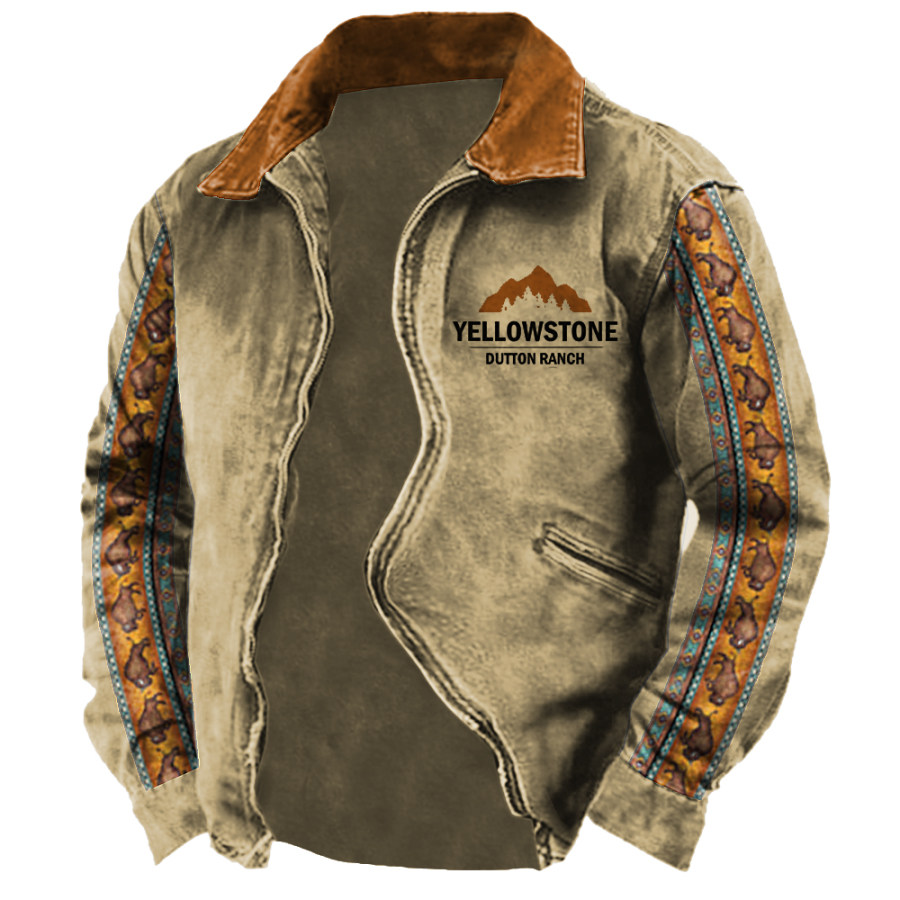 

Men's Aztec Jacket Shirt Jacket Outdoor Vintage Yellowstone Pocket Brown Light Jackets