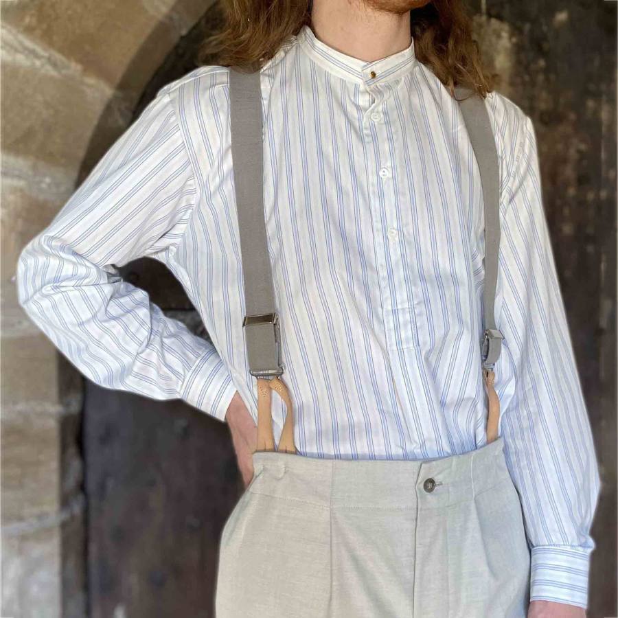 

Camicia Da Uomo Senza Colletto A Righe Vintage A Maniche Lunghe Da Giorno Top Bianco