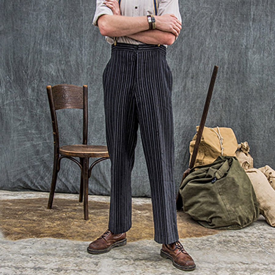 

Men's Suspenders 1930s Vintage Stripe Farmer Work Trousers Pants