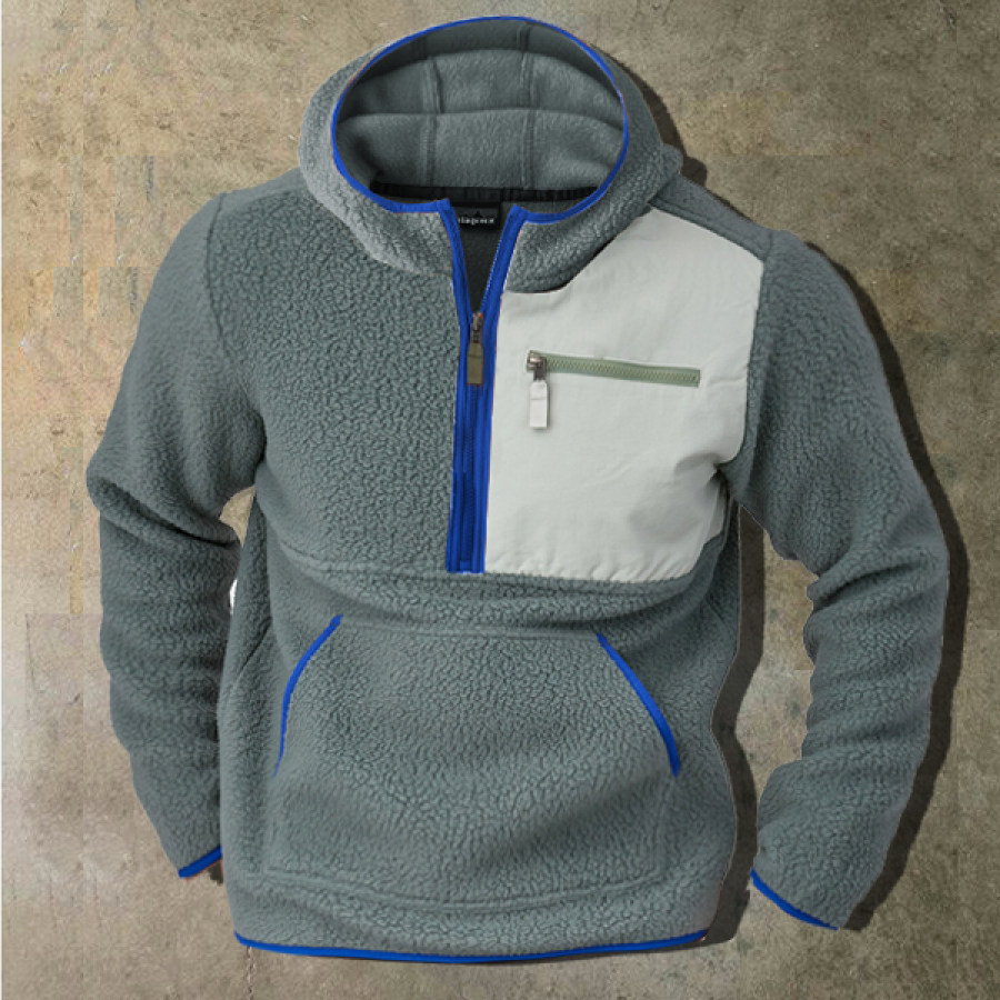 

Мужской флисовый пуловер с ворсом в стиле ретро и половиной молнии пуловер с карманом на молнии тактическая толстовка с капюшоном