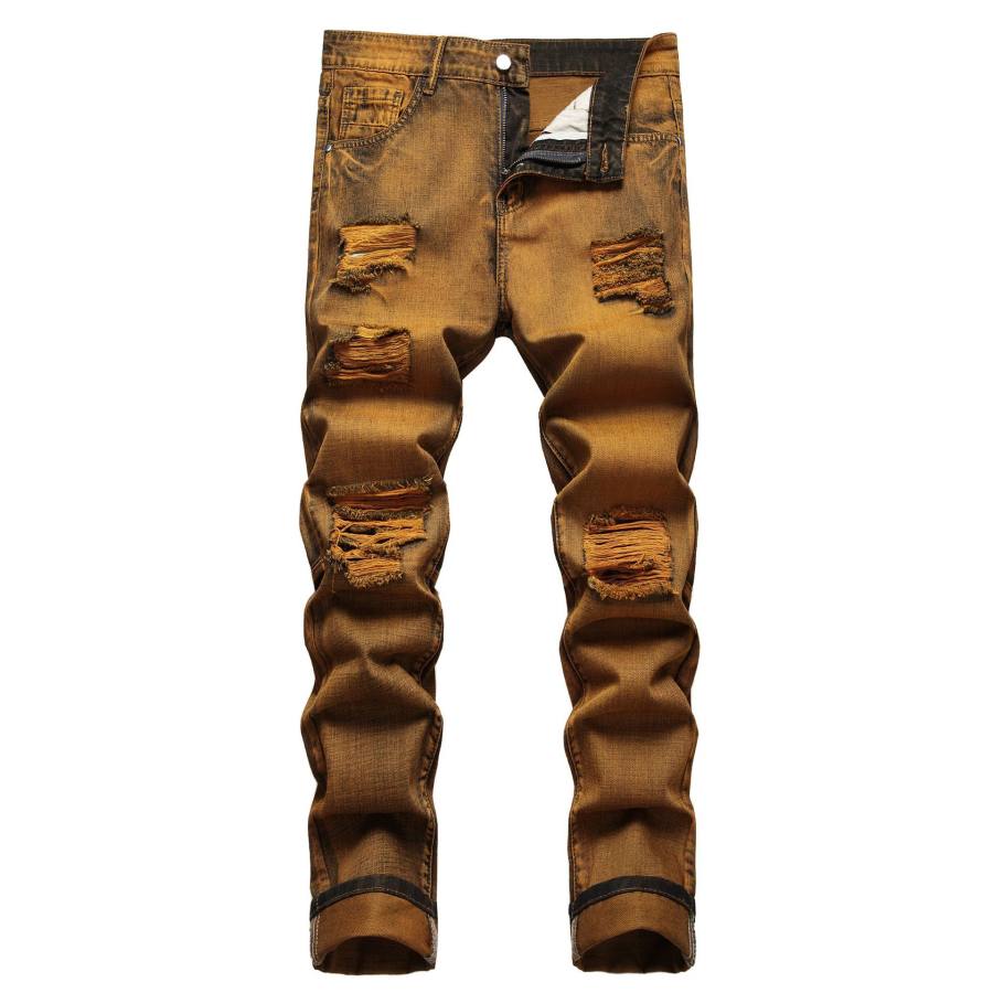 

Мужские винтажные рваные джинсы узкого кроя бронзового цвета