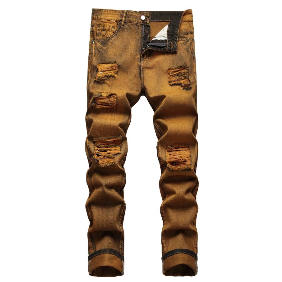 

Vaqueros Vintage De Color Bronce Con Corte Entallado Y Rasgados Para Hombre