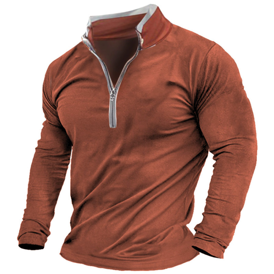 

Men's 3/4 Zip T-Shirt Retro Color Block Long Sleeve Solid Color Everyday Pullover