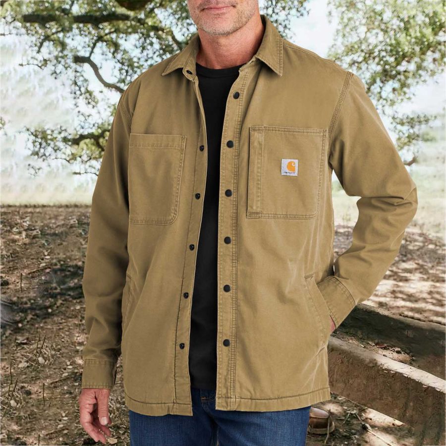 

Men's Shirt Zipper Pocket Vintage Long Sleeve Snap Button Work Casual Shirt