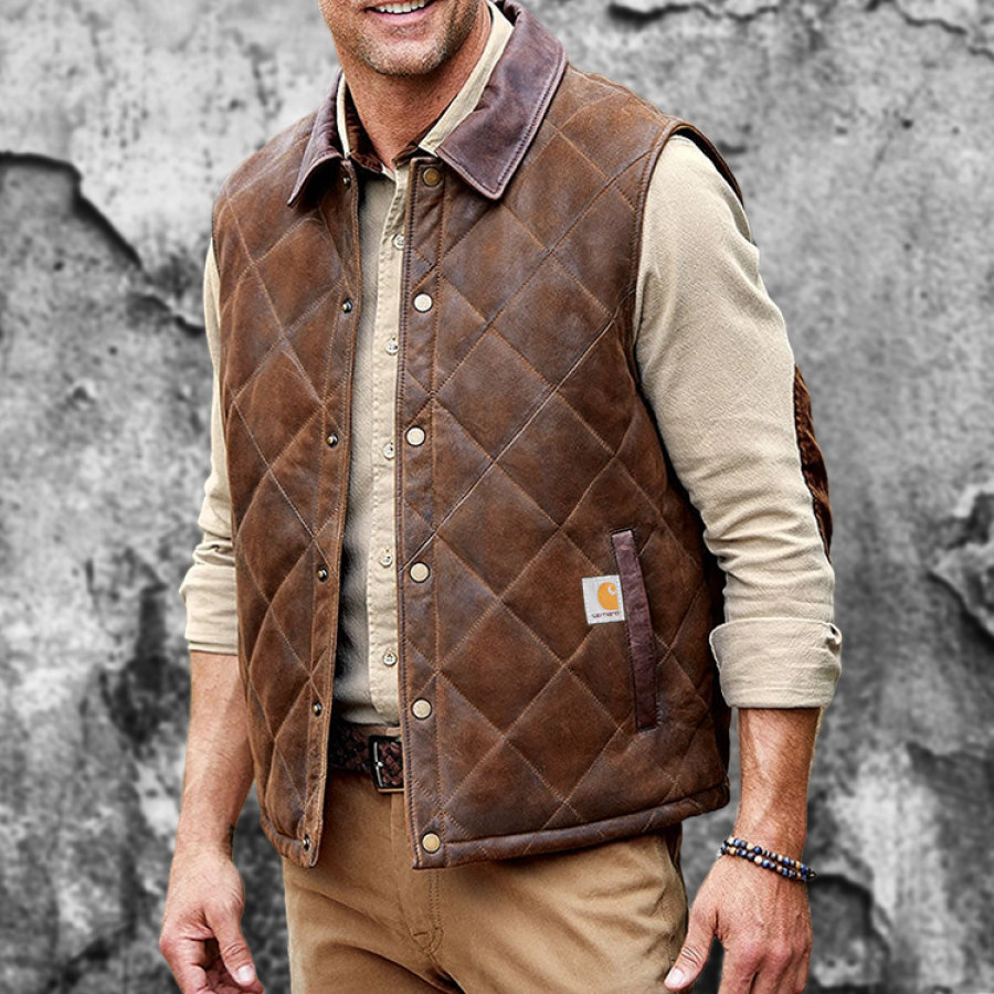 

Gilet En Daim Vintage Pour Hommes Veste De Gilet à Revers En Cuir Pour Moto D'extérieur