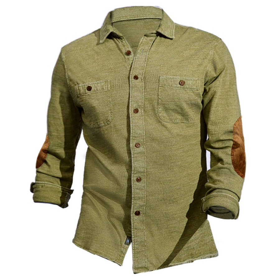 

Men's Vintage Motorcycle Western Knit Shirt Outdoor Color Contrasting Tactical Work Shirt