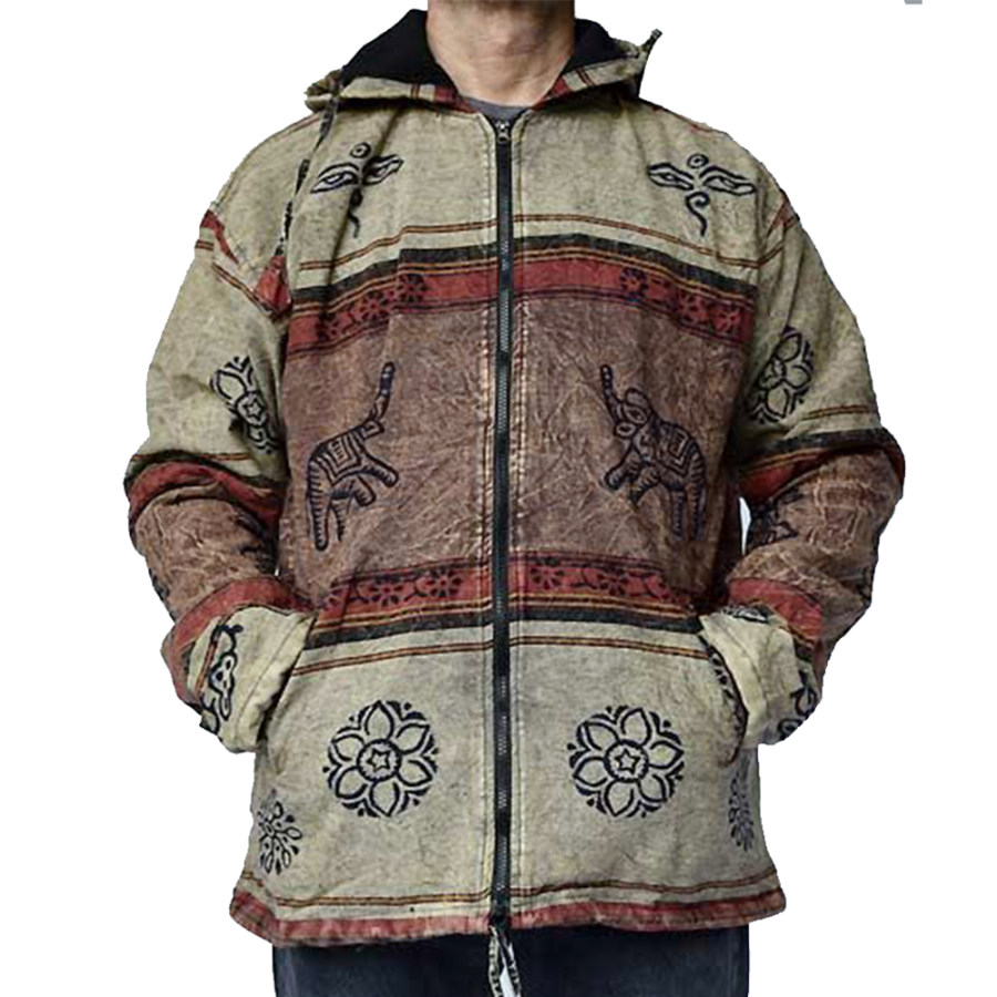 

Men's Vintage Western Regions National Print Zipper Hooded Cardigan Jacket