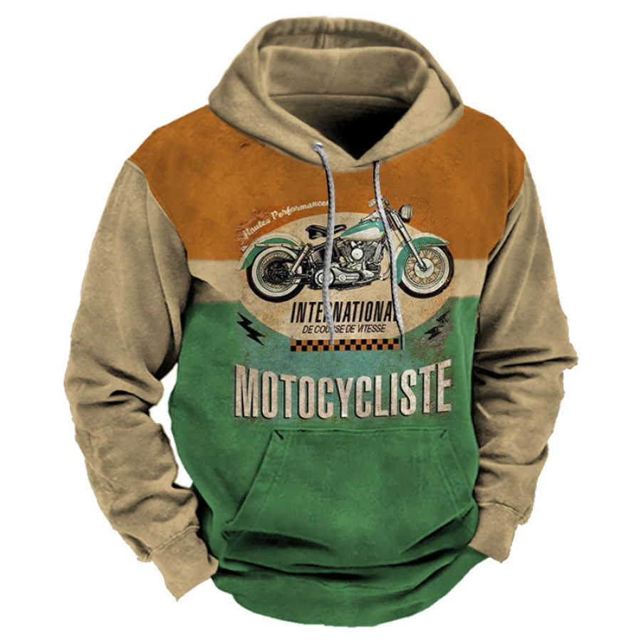 

Sweat à Capuche Pour Hommes Vintage Moto Imprimé Poche Quotidien Décontracté