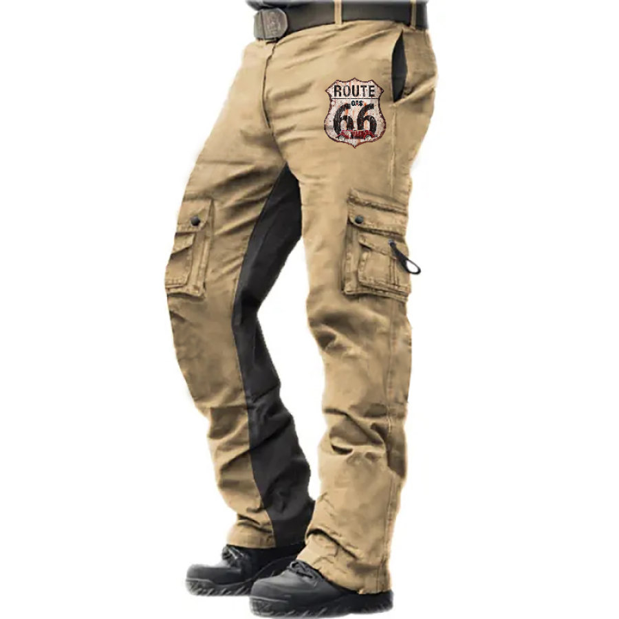 

Taktische Herrenhose Im Freien Route 66 Vintage-Hose Aus Gewaschener Baumwolle Mit Mehreren Taschen