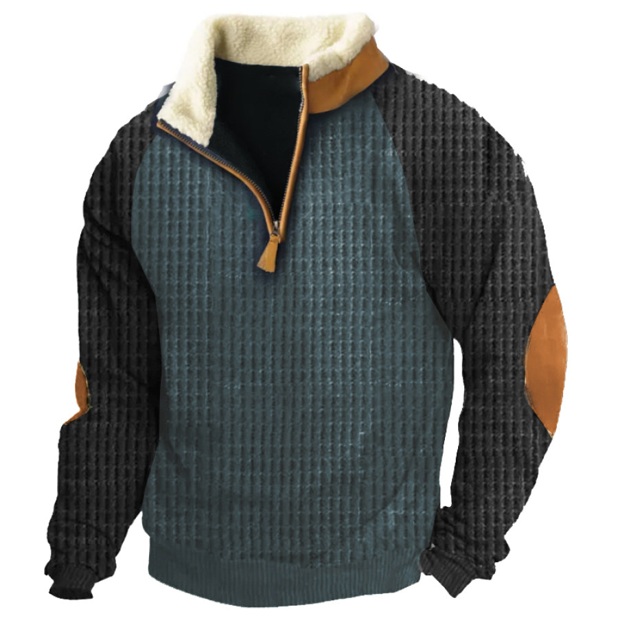 

Sudadera Táctica Con Cuello Alto De Felpa Y Cremallera De Tela Tipo Gofre Para Exteriores Para Hombre Azul Retro