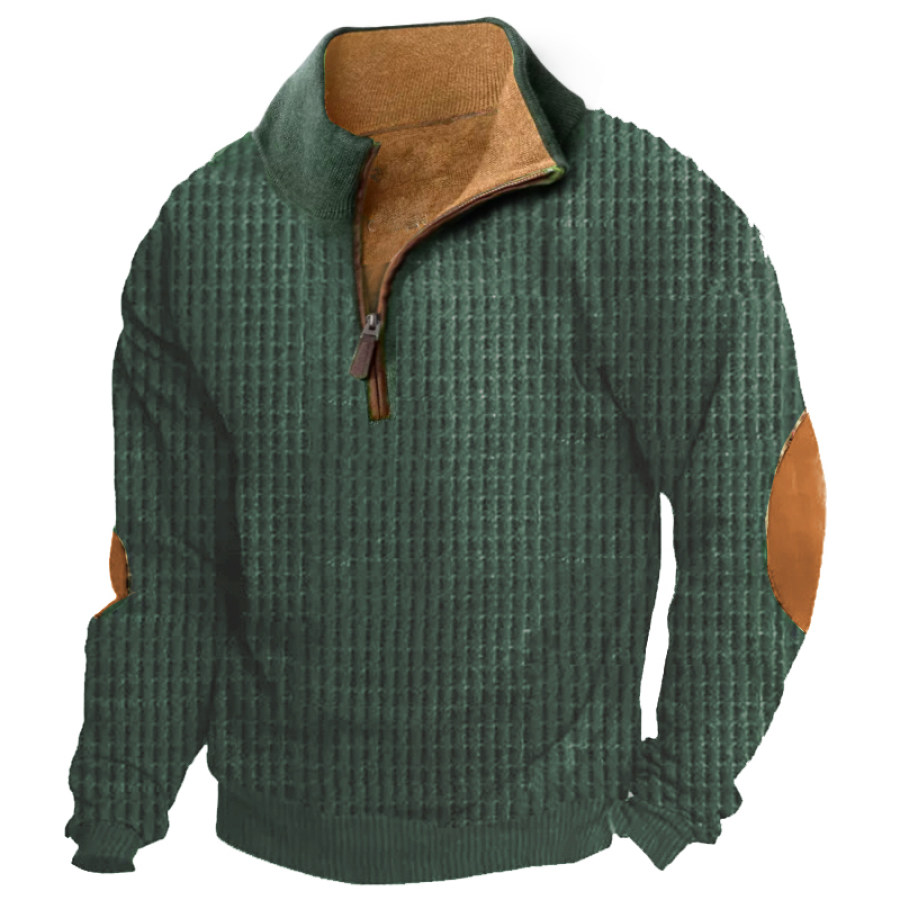 

Sweat-shirt Tactique à Col Montant Et Demi-fermeture éclair En Tissu Gaufré Pour Hommes Vert Foncé