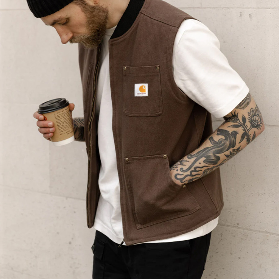 

Gilet Da Lavoro Da Uomo Con Colletto Alla Coreana Da Baseball Gilet Da Esterno Senza Maniche Con Tasca Casual Retrò Utah Marrone