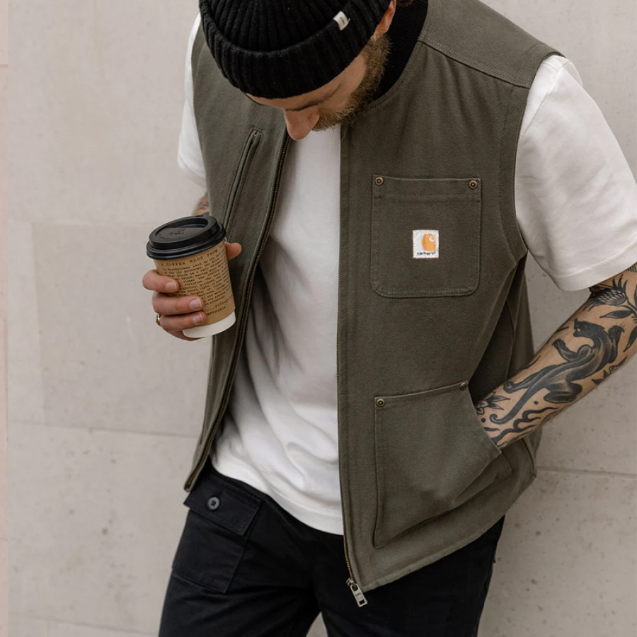 

Gilet Da Lavoro Da Uomo Con Colletto Alla Coreana Da Baseball Gilet Da Lavoro Utah Senza Maniche Con Tasca Casual Retrò Verde Oliva