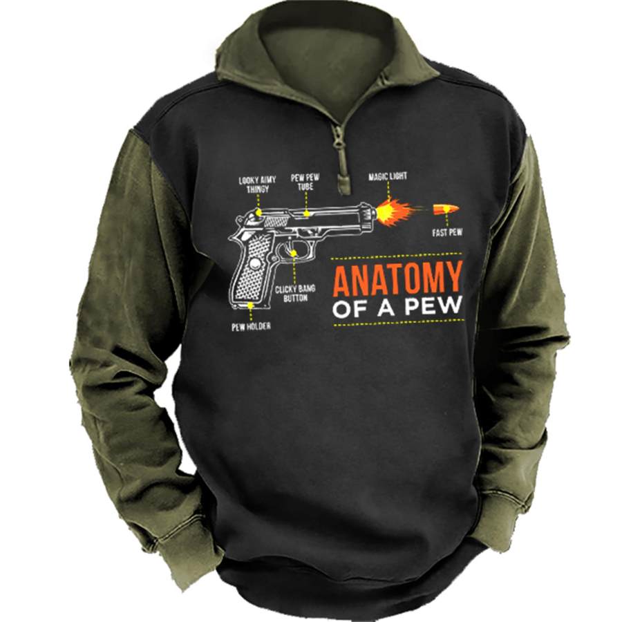 

Men's Sweatshirt Quarter Zip Anatomy Of A Pew The Metal Holdy Thingy Vintage Colorblock Daily Tops Army Green