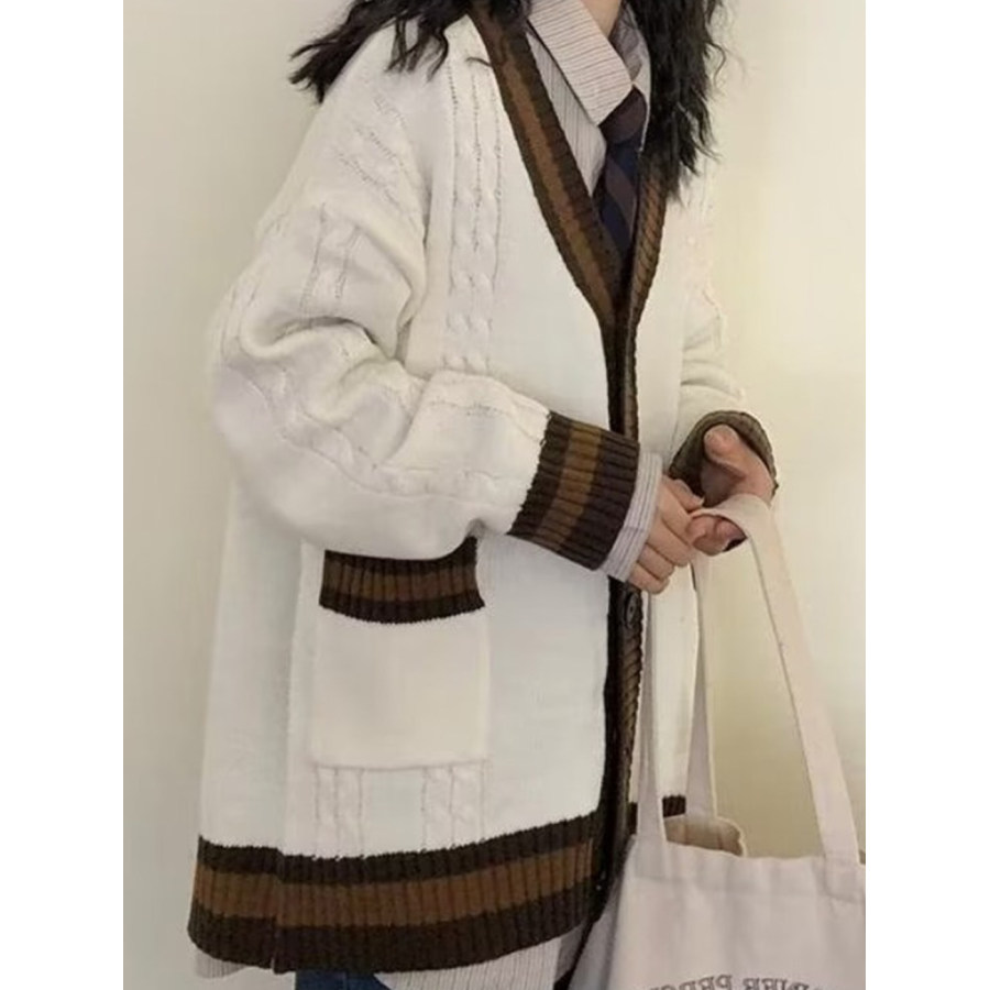 

Maglione Cardigan Pullover In Maglia A Contrasto Vintage A Righe