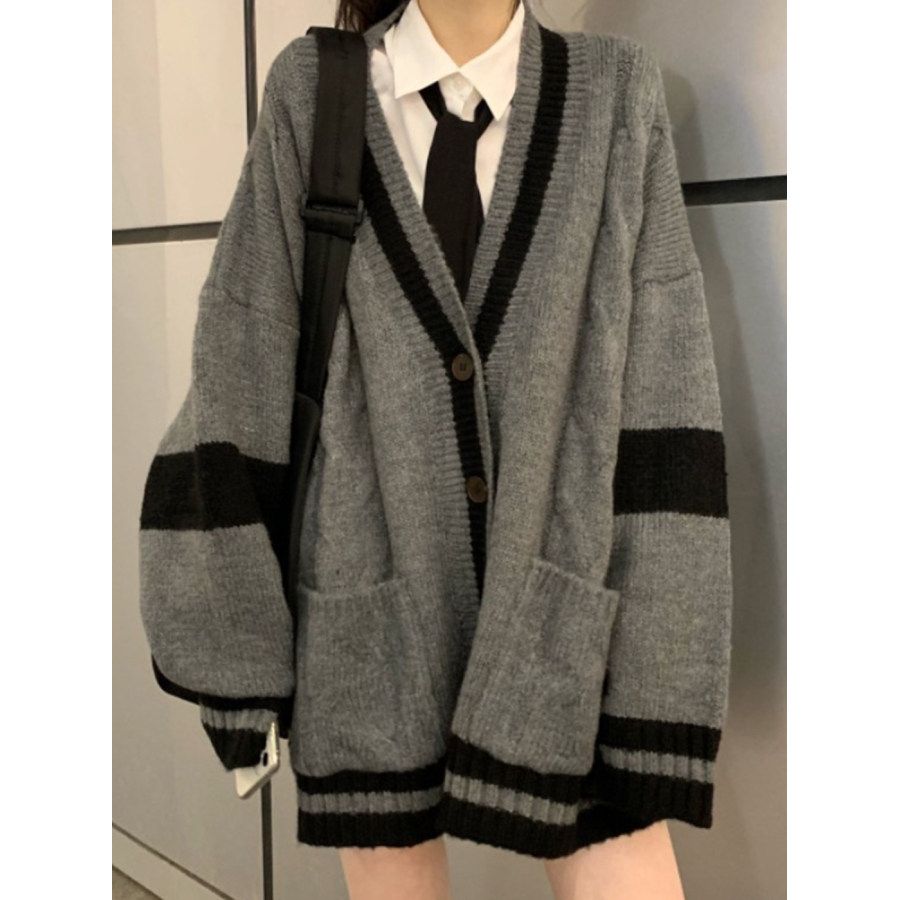 

Vintage Striped Contrast Knit Pullover Cardigan Sweater