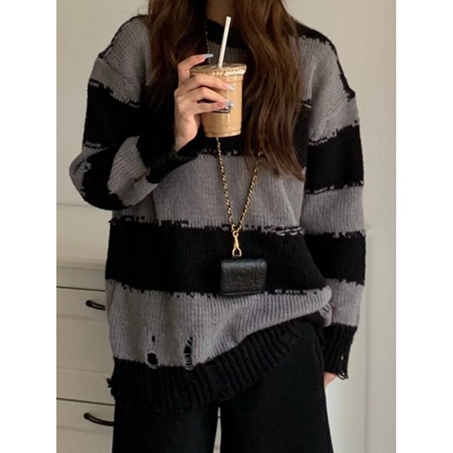 

Maglione Pullover Lavorato A Maglia A Righe Vintage A Contrasto