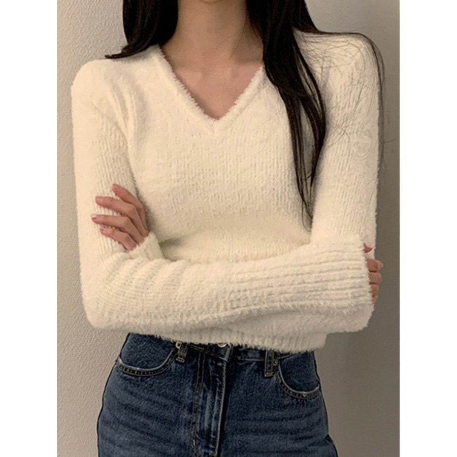 

Maglione Top Pullover Lavorato A Maglia Con Scollo A V