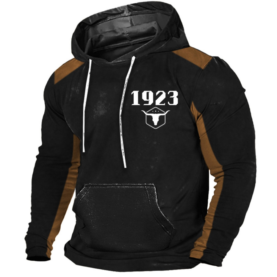

Men's Hoodie Vintage 1923 Yellowstone Long Sleeve Color Contrast Daily Tops Black