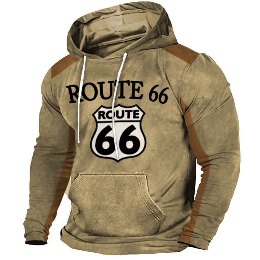 

Sweat à Capuche Pour Hommes Vintage Route 66 Manches Longues Couleur Contrastée Quotidien Hauts Kaki