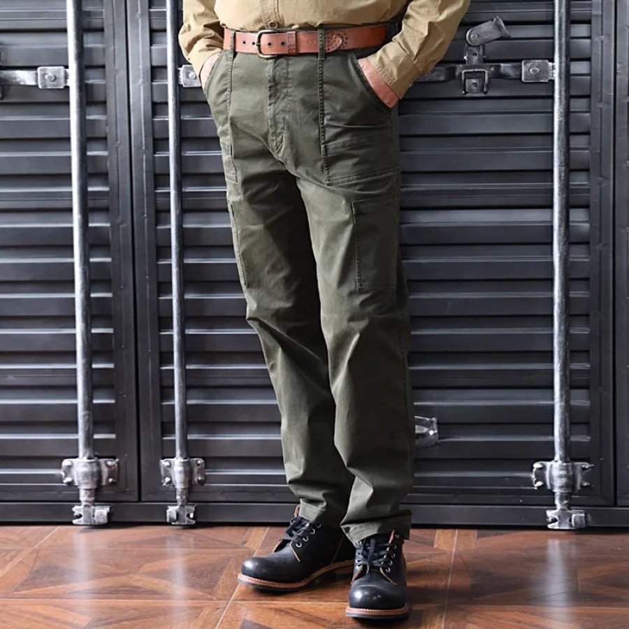 

Pantaloni Casual Da Lavoro Da Uomo Pantaloni Tascabili Lavati Verde Militare Vintage