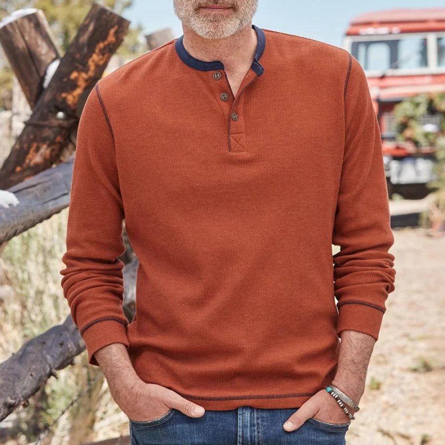 

Men's Henley T-Shirt Simple Knit Warm Long Sleeve Casual