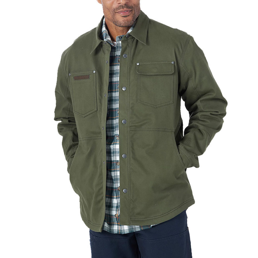 

Chaqueta Tipo Cargo Para Hombre Camisa Bolsillo Retro Resistente Al Desgaste Verde Militar