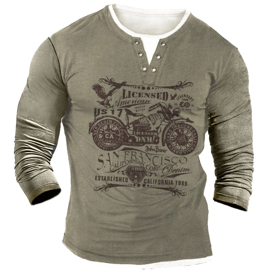 

Men's Mortorcycle Color Block Print Long Sleeve T-Shirt