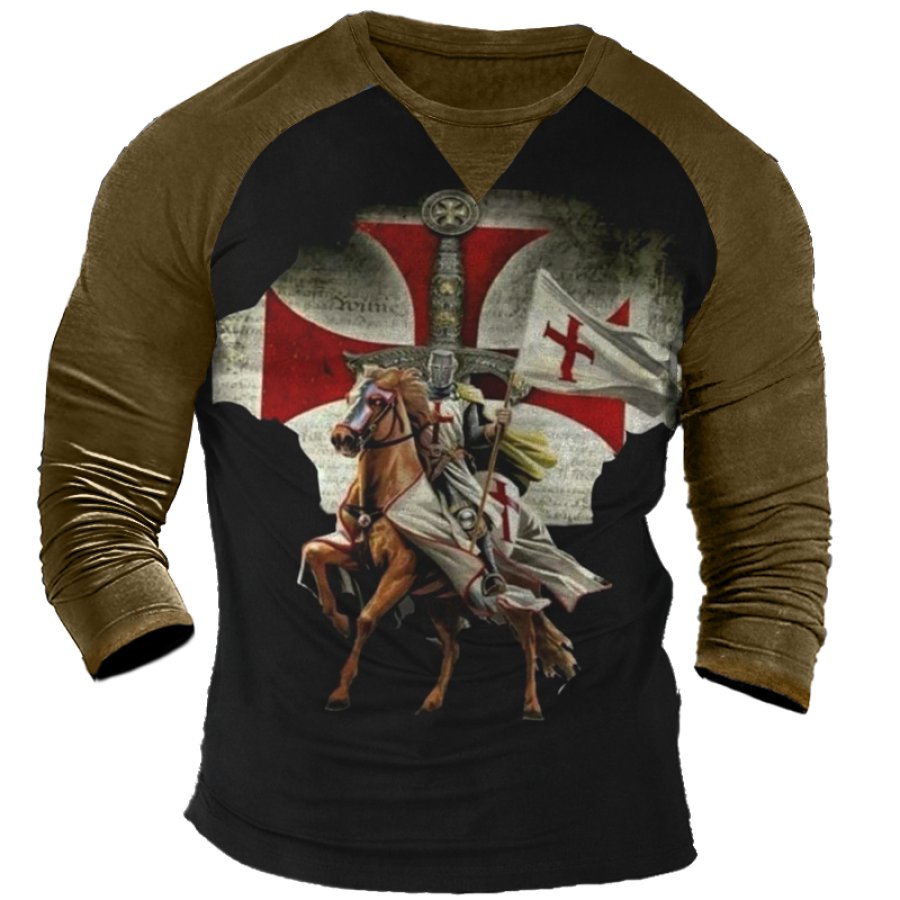 

T-shirt A Maniche Lunghe A Blocchi Di Colore Con Stampa Templari Da Uomo