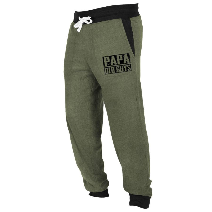 

Men's Sweatpants Vintage Papa Old Guys Contrast Color Casual Sports Pants Army Green