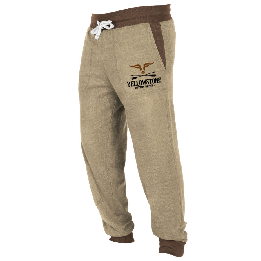 

Pantalones De Chándal Para Hombre Vintage Yellowstone Contraste Color Casual Pantalones Deportivos Caqui