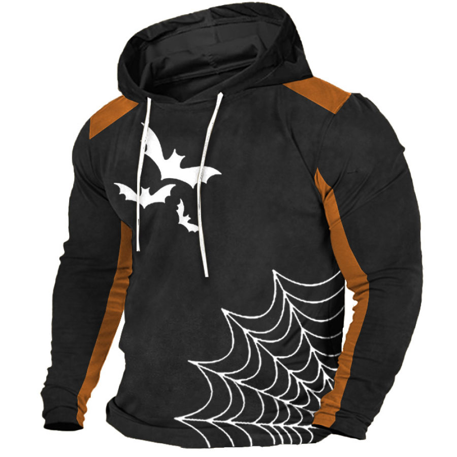 

Moletom Masculino Vintage Halloween Bat Spider Web Manga Comprida Tops Diários Preto