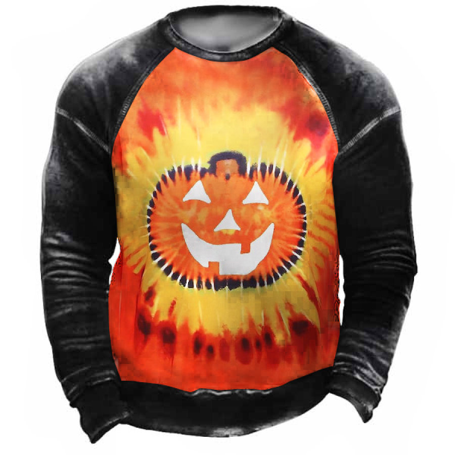 

Felpa Da Uomo Halloween Pumpkin Face Vintage Manica Lunga Top Quotidiano Nero