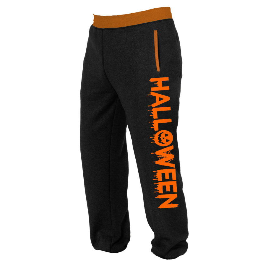 

Calça De Moletom Masculina Vintage Halloween Abóbora Contraste Cor Casual Vintage Calça Esportiva Preta