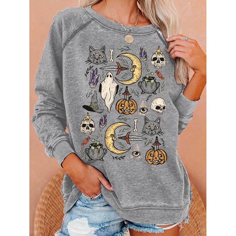 

Women's Funny Halloween Pumpkin Print Crewneck Sweater