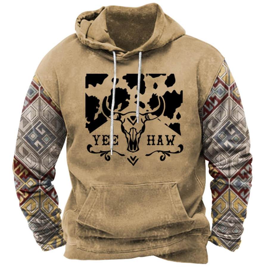 

Sudadera Con Capucha Para Hombre Estilo Vintage étnico Azteca Yee Haw Vaquero Occidental Bolsillo Manga Larga Talla Grande Color Block Tops Diarios Color Caqui