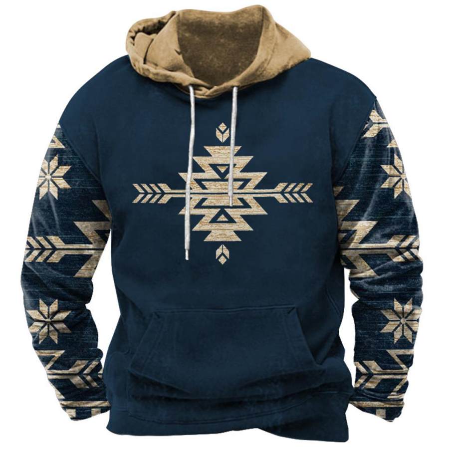 

Sudadera Con Capucha Para Hombre Vintage Étnico Azteca Bolsillo Manga Larga Tallas Grandes Bloques De Color Tops Diarios Azul Marino